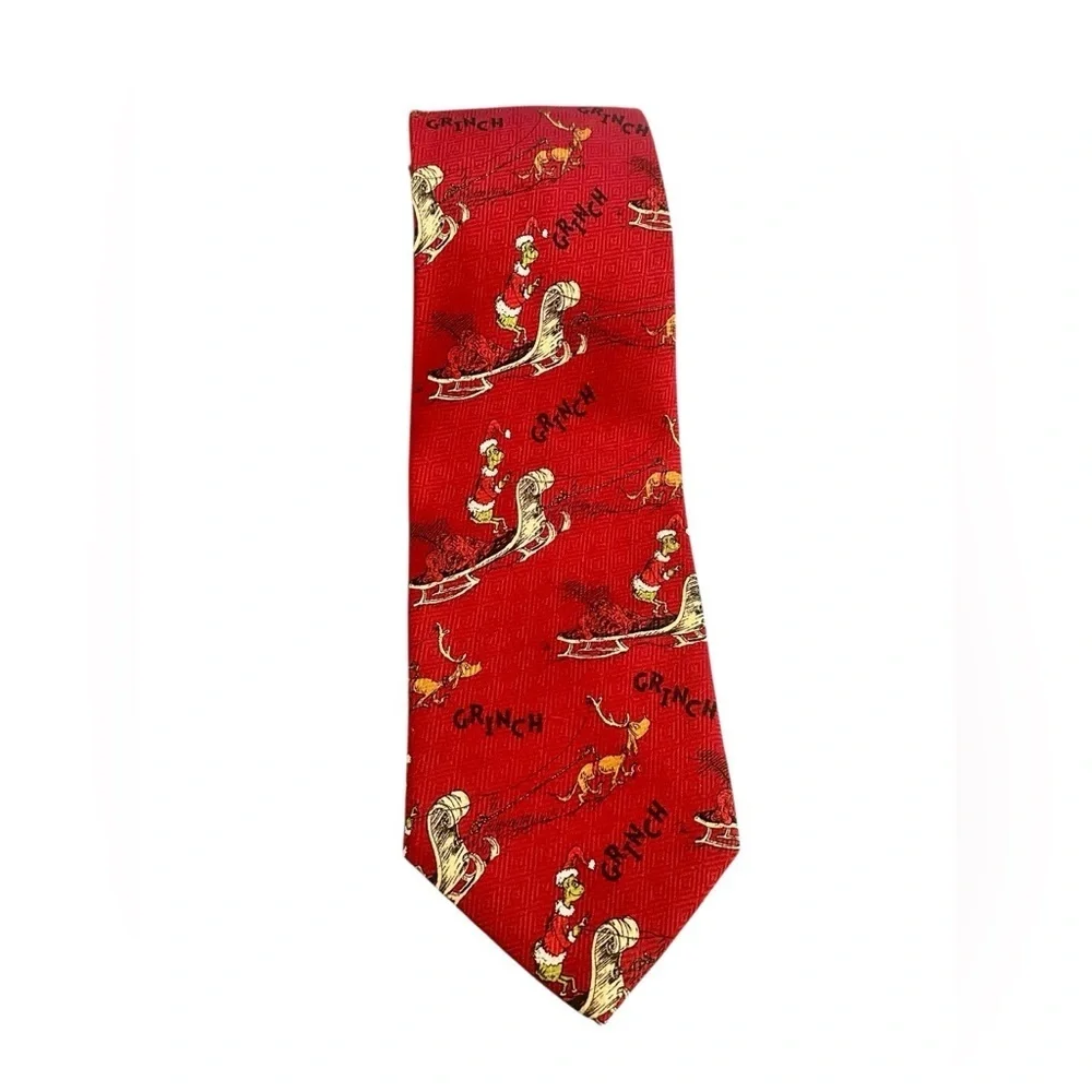 Dr. Seuss Grinch Sleigh Ride Tie - All Over Graphic - Red